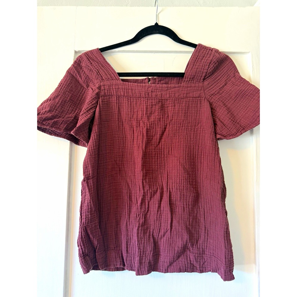 Madewell Lightspun Square Neck Top Button Back Cotton Gauze Burgundy Size XXS